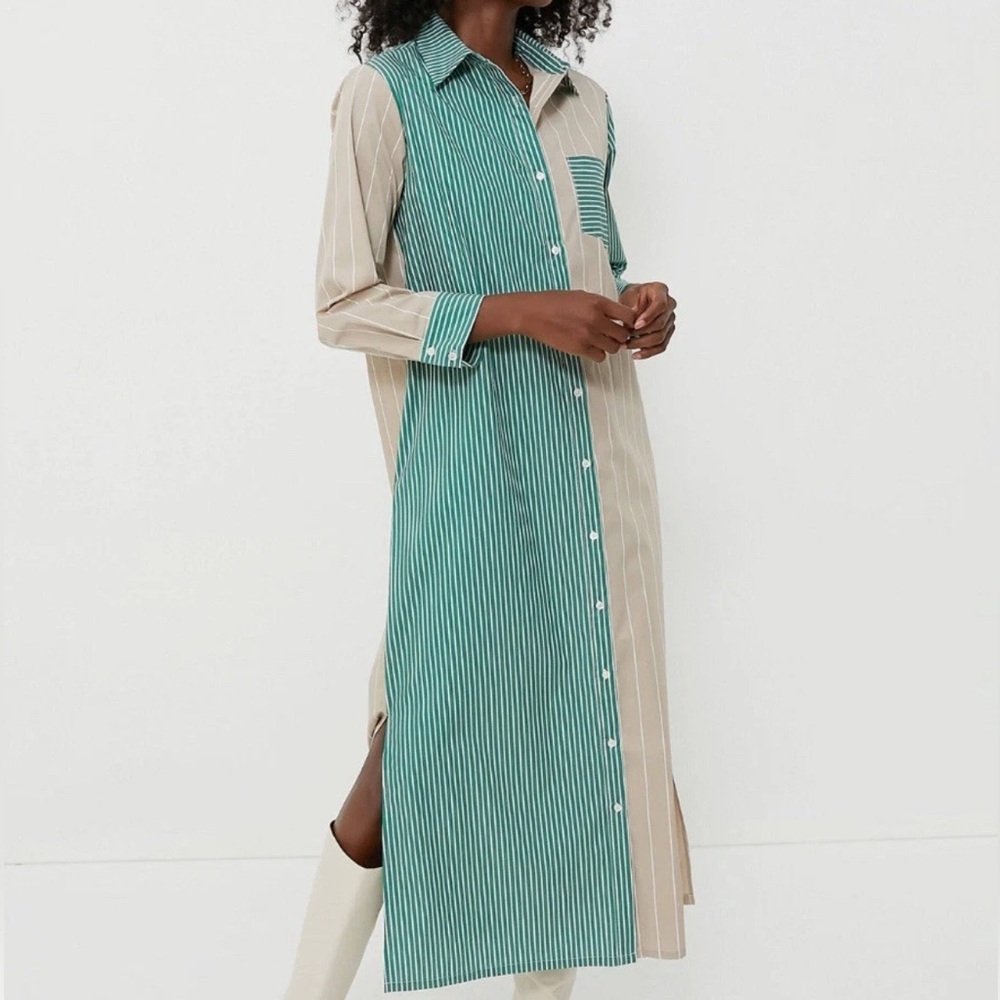 Tuckernuck Chrissie Midi/Maxi Shirt Dress Tan Green XS